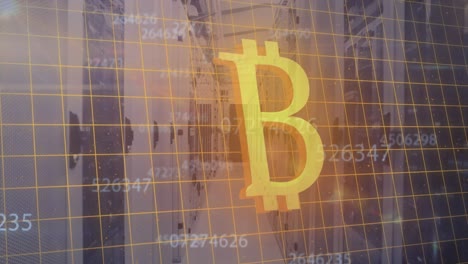 animación del procesamiento de datos y bitcoin a través de la sala del servidor