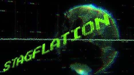 animación del texto de estagflación en verde sobre los datos de procesamiento de la red global