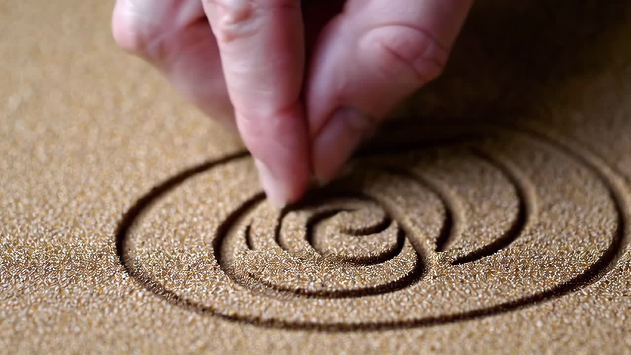 Hands creating a sand art design