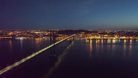 Drone-shot-of-Lisbon-and-Ponte-25-Abril,-at-dawn