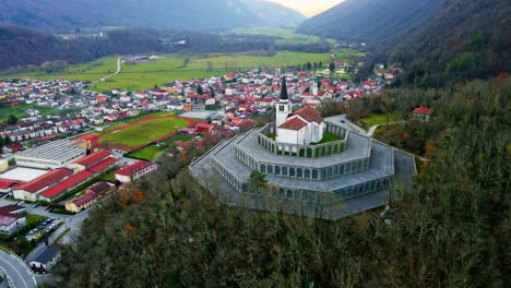 aerial 4k drone footage captures the majestic church of saint anthony, kobarid- slovenia