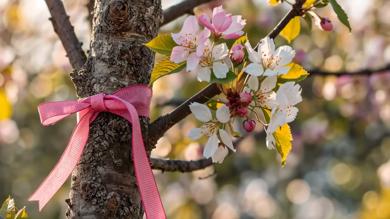 Blossoming Tree with Pink Ribbon