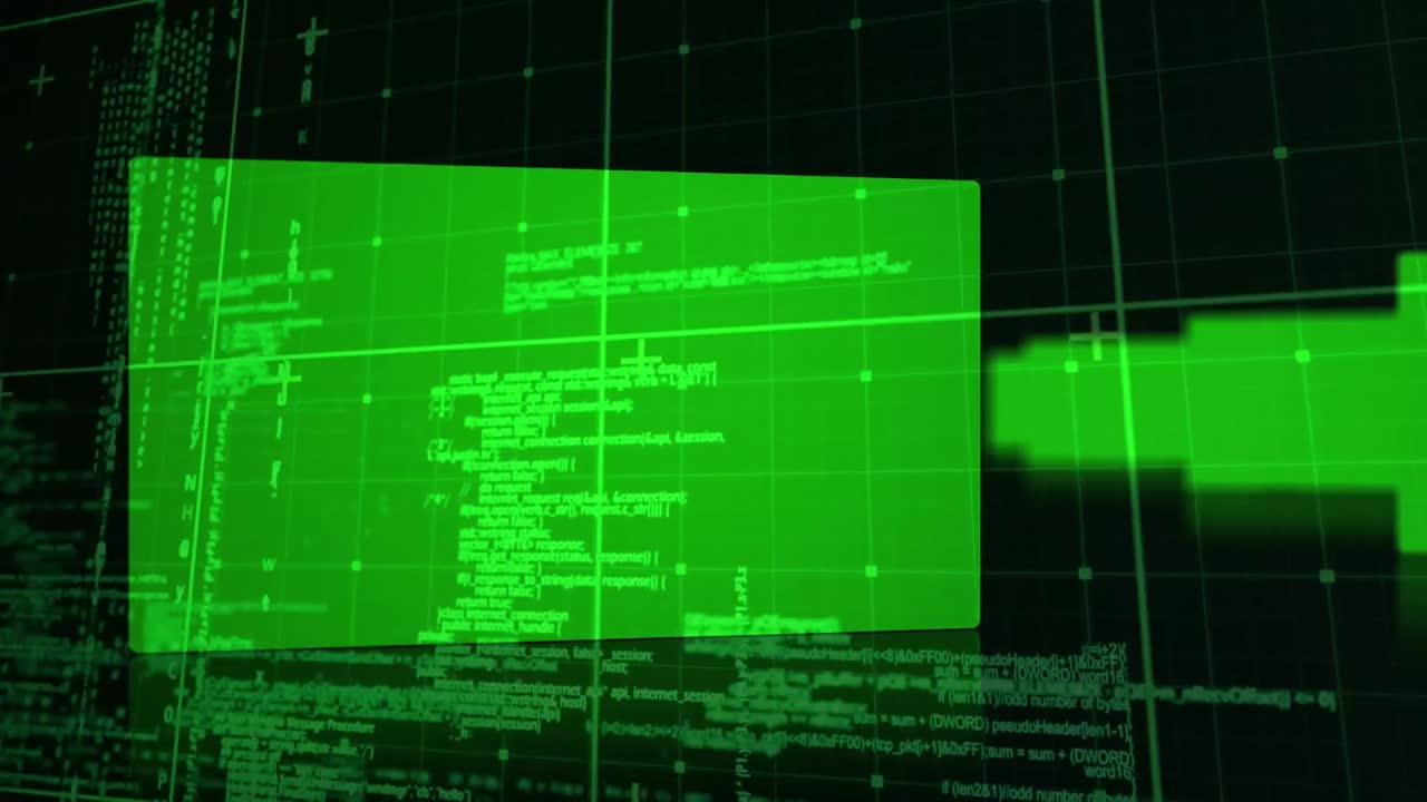 Animation of data processing over grid and squares
