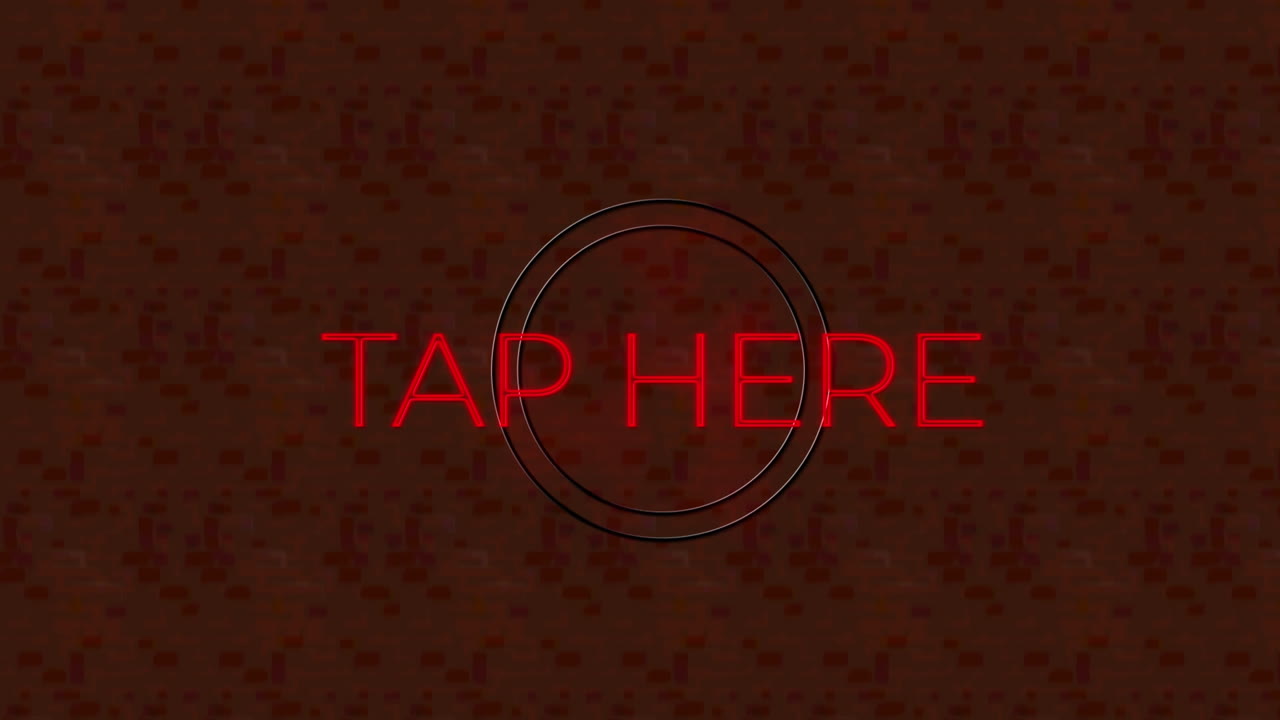 빨간 네온 텍스트의 애니메이션, 여기를 누르면, 갈색 배경에