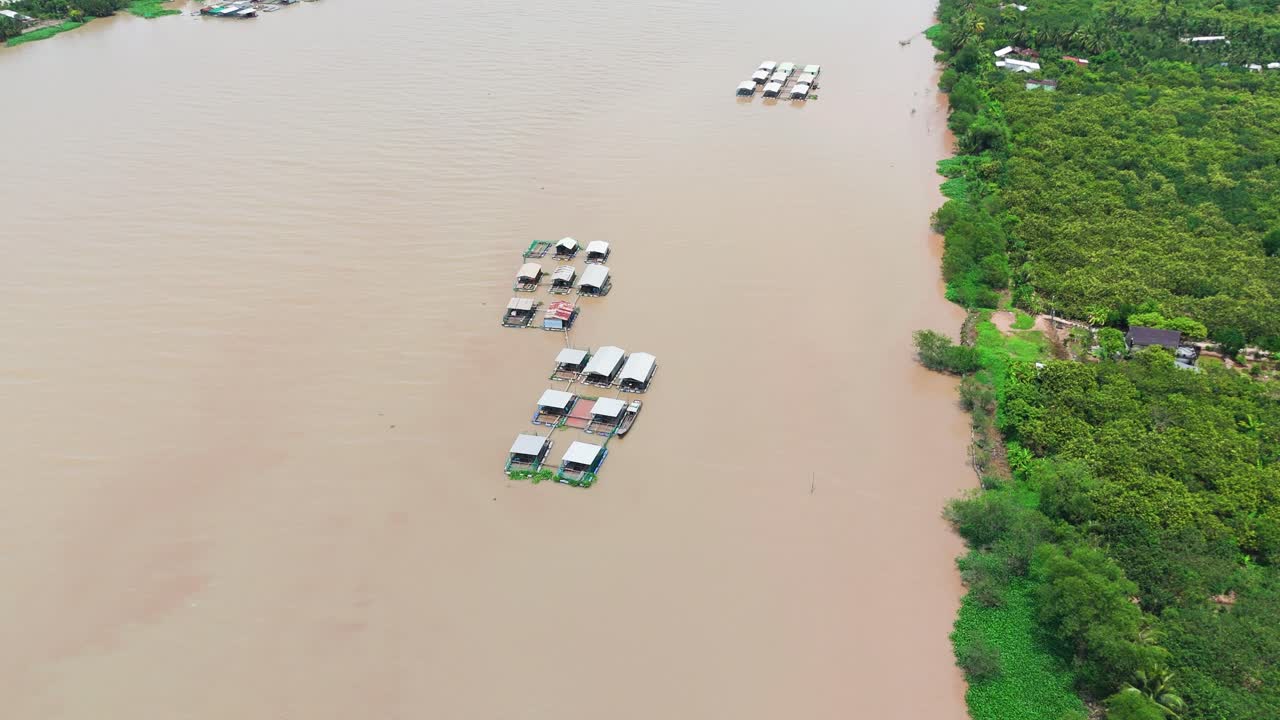 Aerial View - Circle Close - of Houses on the River in Ben Tre.