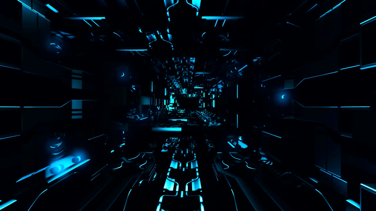 Fly inside of futuristic metallic corridor seamless loop 4k