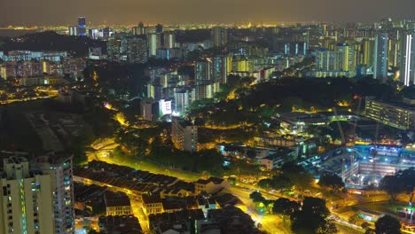 night illuminated singapore cityscape rooftop panorama 4k time lapse