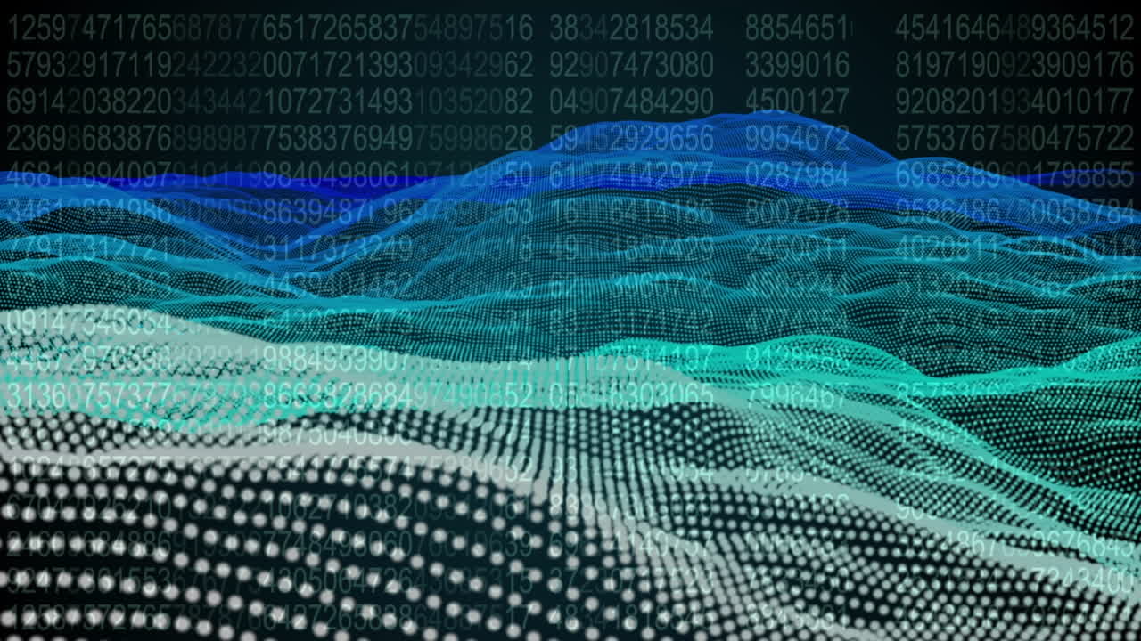 Animation of waves over binary code on black background