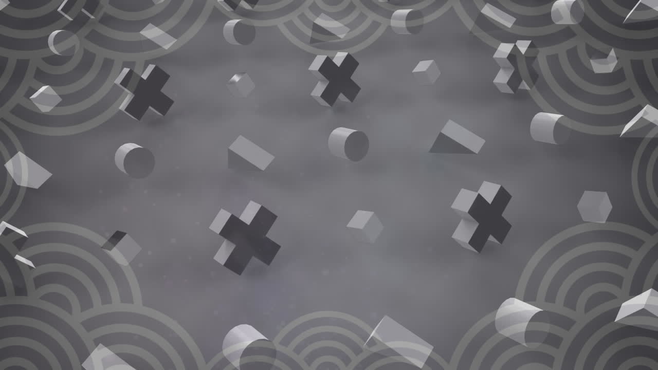 animación de filas de formas sobre el patrón gris.