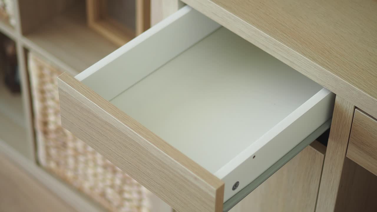 Open drawer in a cabinet