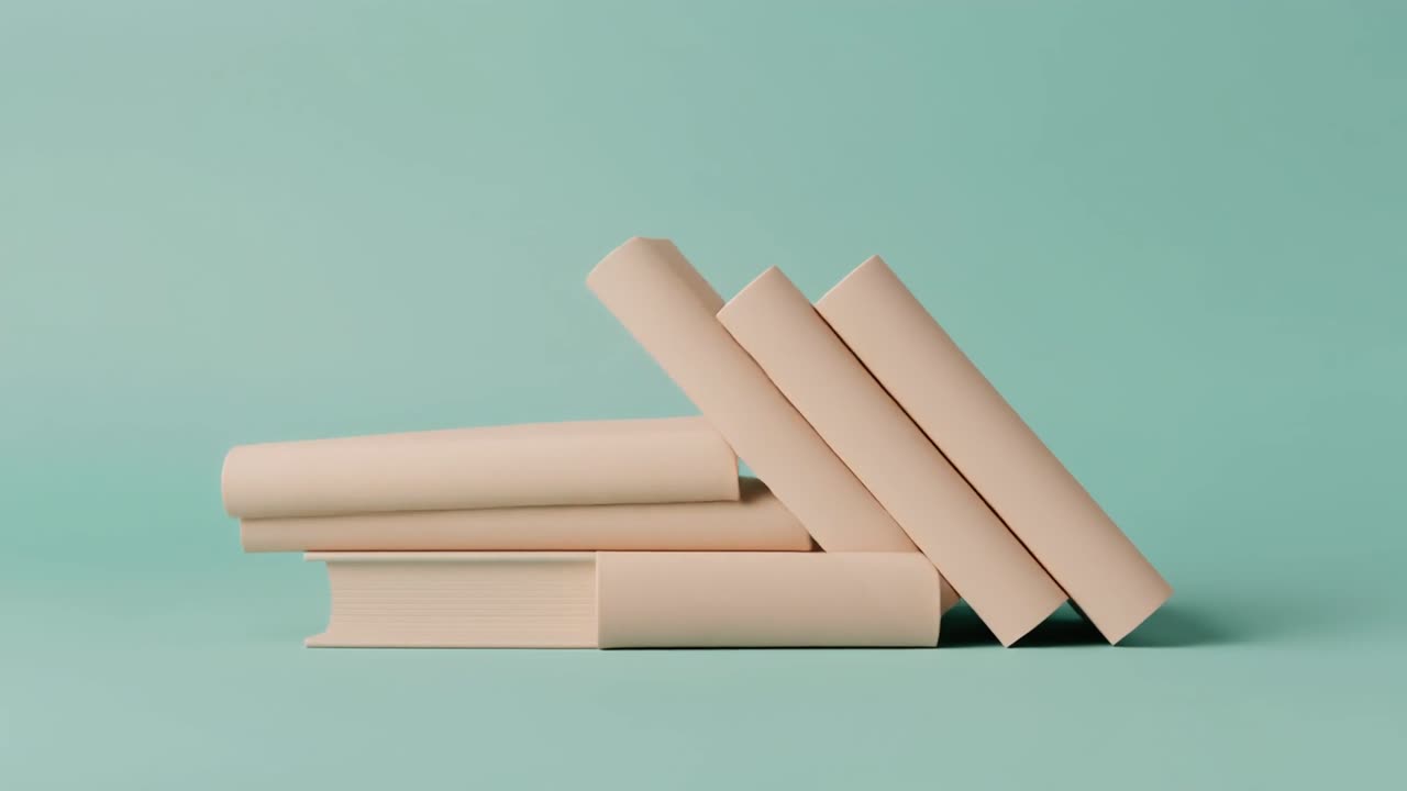 Buku-buku Minimalis Menumpuk dan Tertata di Latar Belakang Pastel