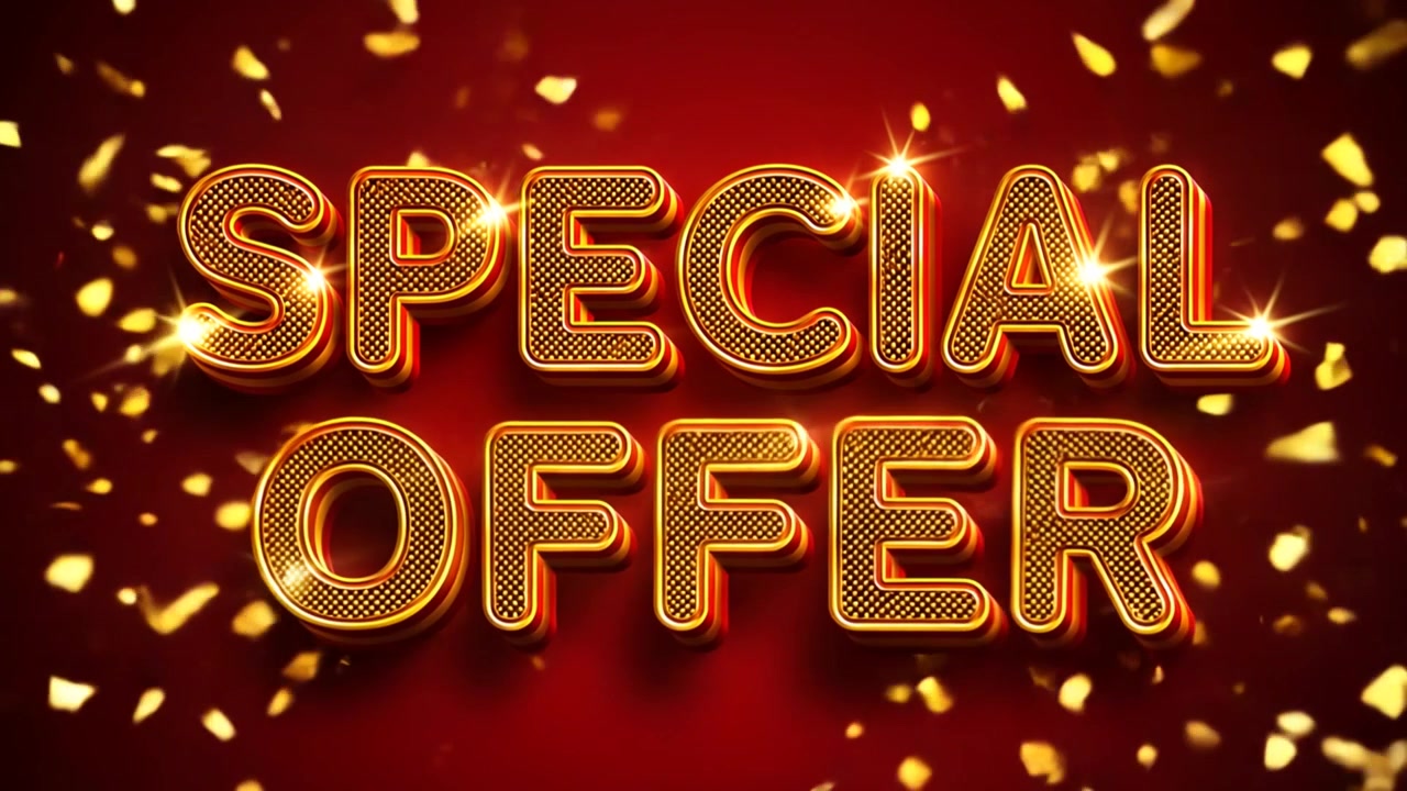 Animazione Banner Promozionale "Offerta Speciale" con Tipografia Oro Neon su Sfondo Rosso