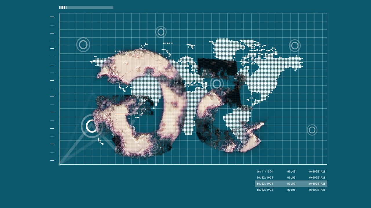 Animation of diagrams over world map and 5g text