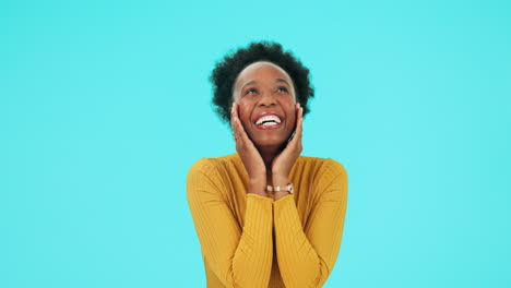 Surprise,-wow-and-excited-black-woman-on-blue