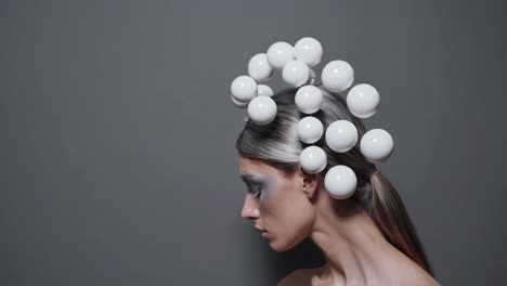 stylish woman with creative headpiece