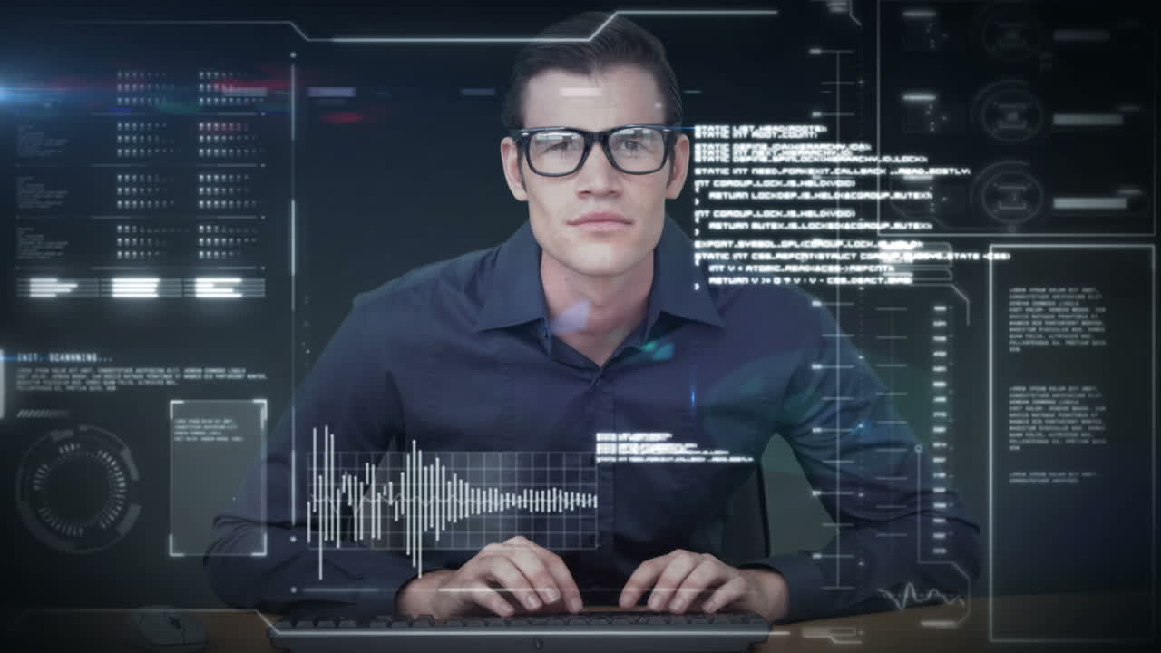 un hombre usando una nueva interfaz en el futuro