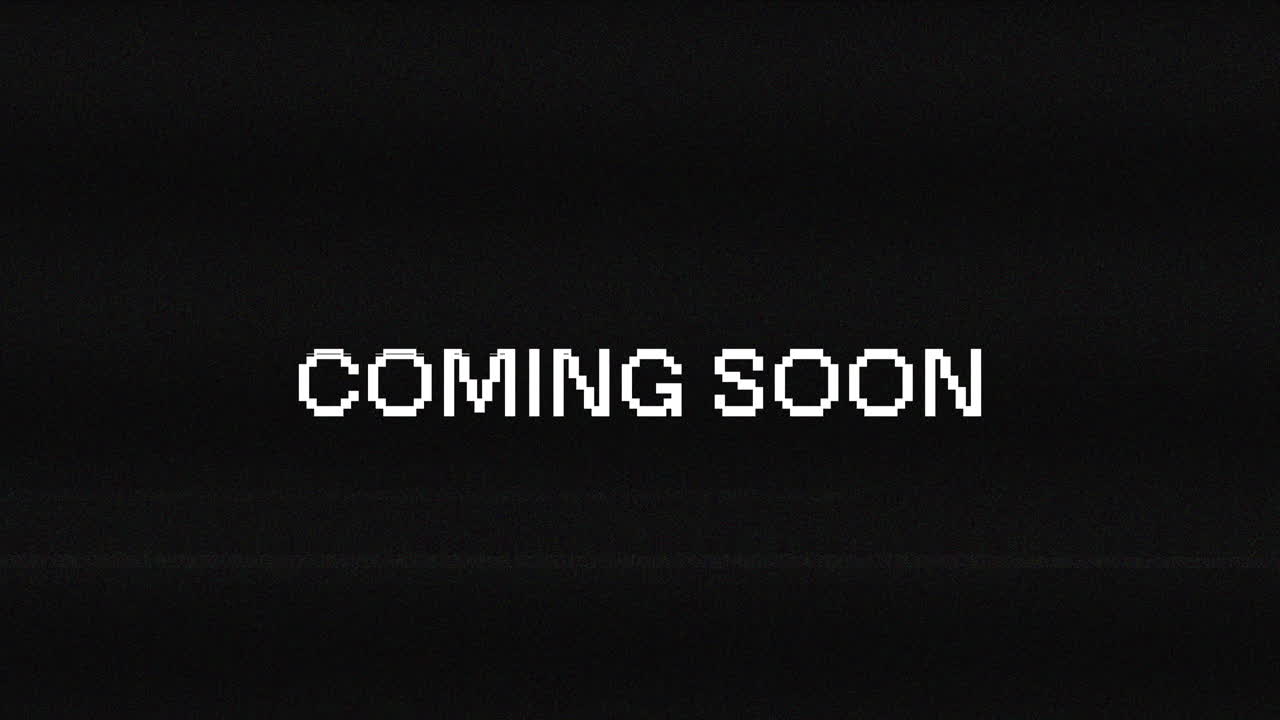 Pixelated Coming Soon Text with Digital Glitch Effect