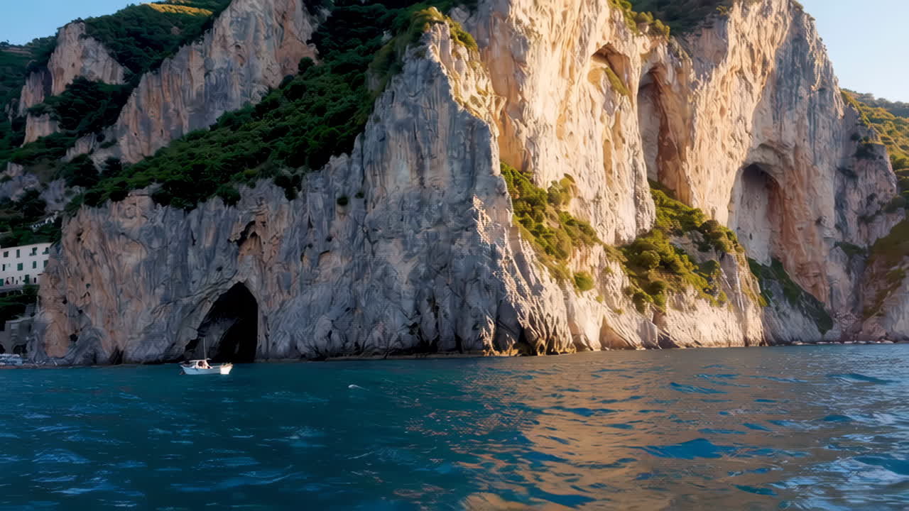 Coastal Cliffs with Caves and Boats