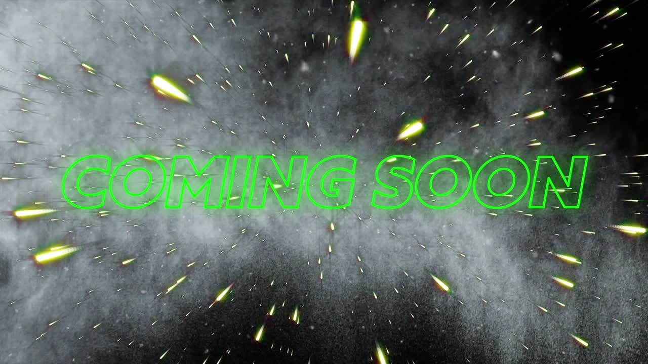 animación del próximo texto de neón sobre rastros de luz y humo