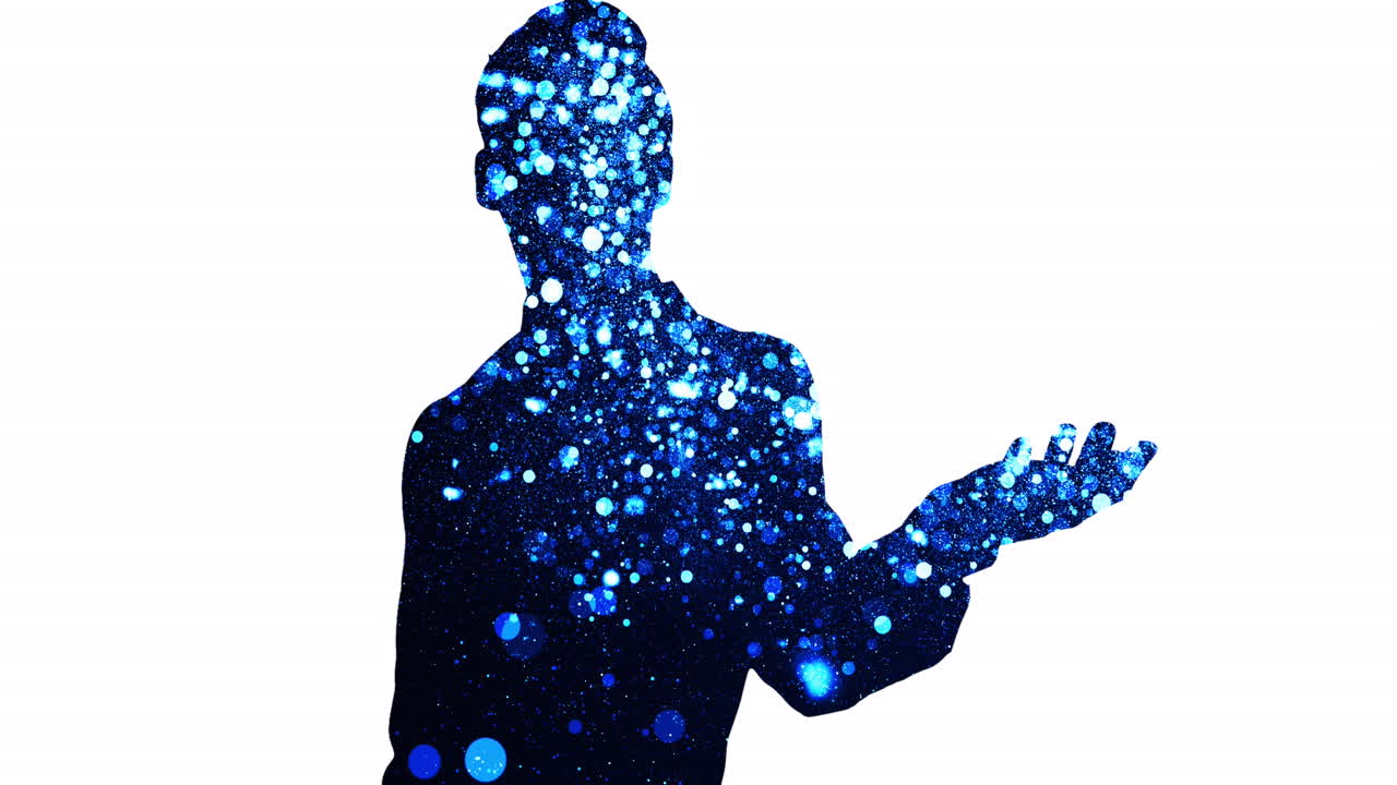 색 배경에 빛의 흔적과 함께 사업가의 실루의 애니메이션