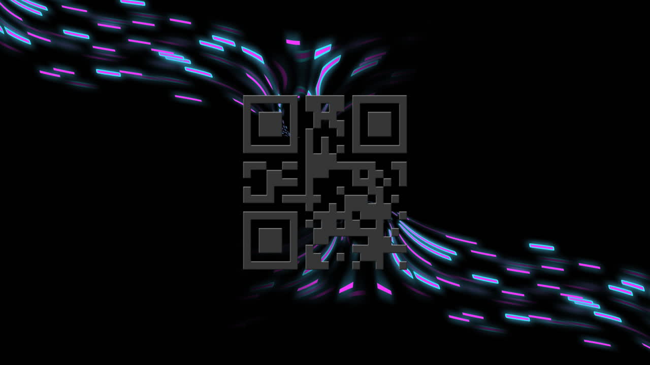 Animation of qr code and data processing over light trails