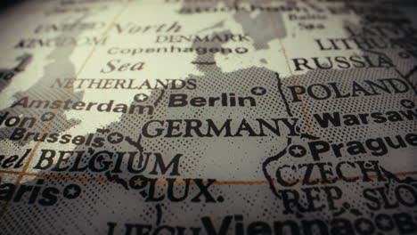 close-up of a world globe focusing on europe