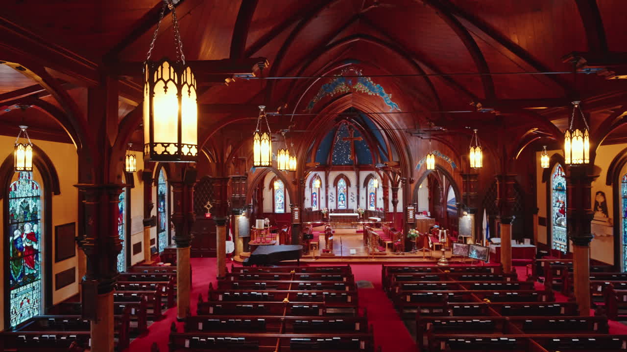 Panoramic view of a local church in Lunenburg, Nova Scotia, Canada.