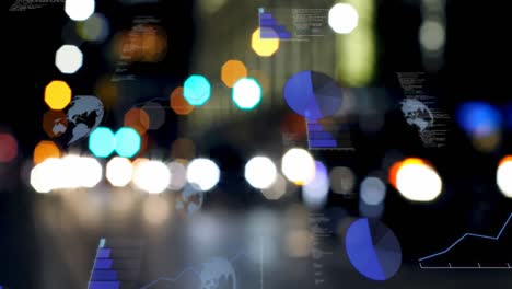 animación del procesamiento de datos sobre las luces de la ciudad