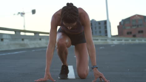 woman preparing for a running race