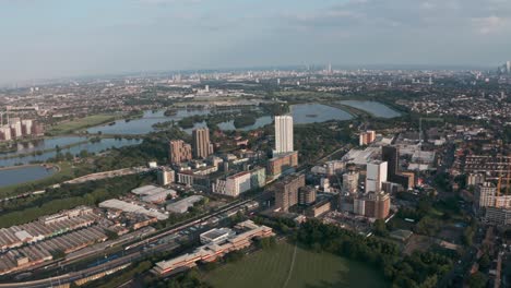 circling drone shot of tottenham hale railway station golden hour