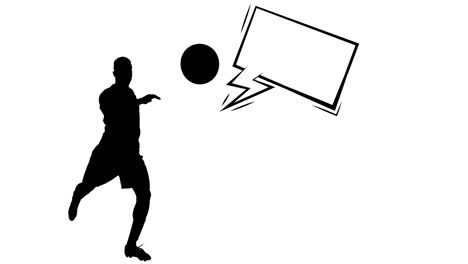 animation of silhouette of football player with speech bubble on white background