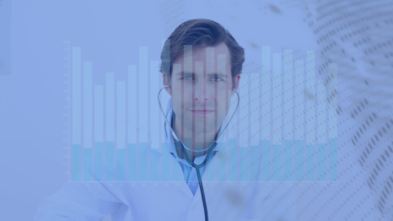 animación del procesamiento de datos sobre el médico masculino caucásico