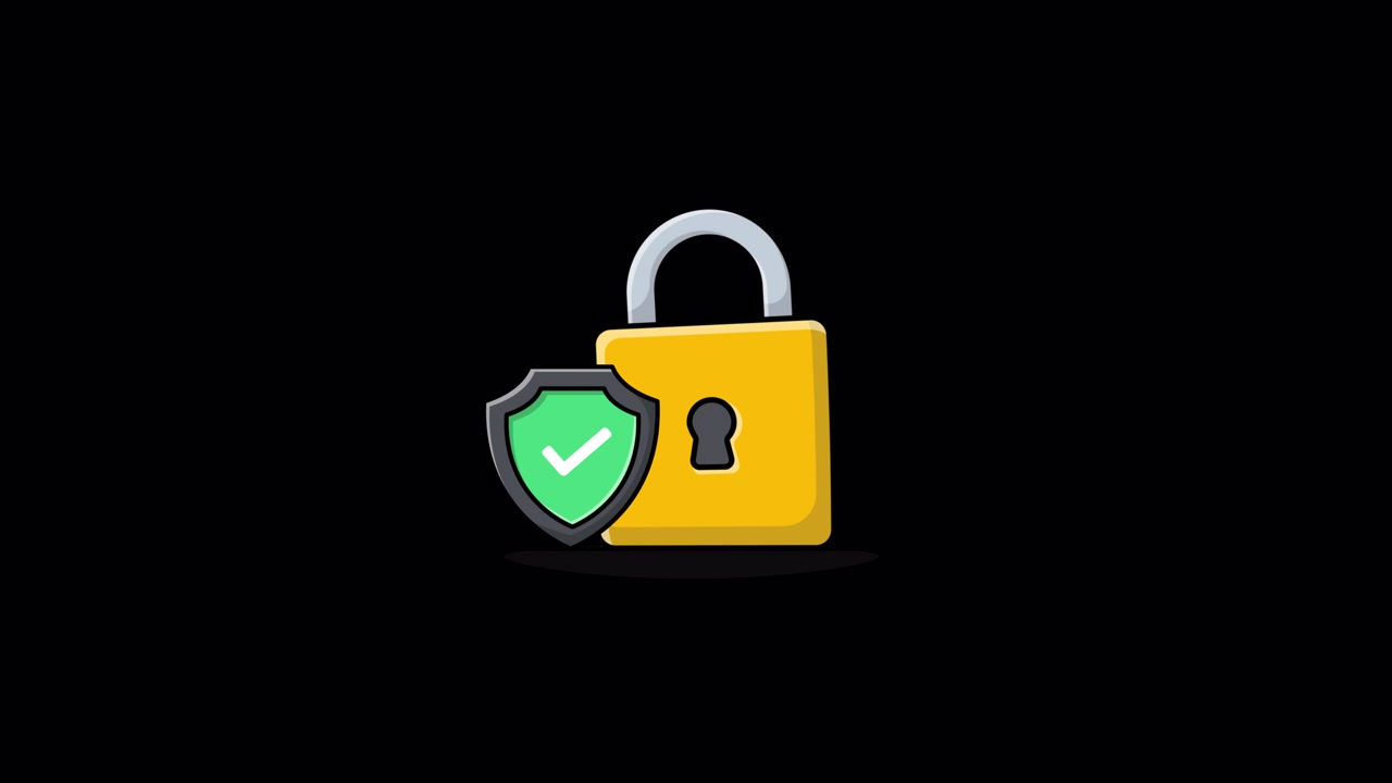 Lucchetto e scudo animati che simboleggiano la sicurezza digitale