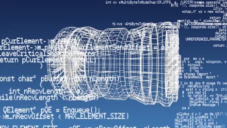 Revolving technical drawing of turbine on a blue background