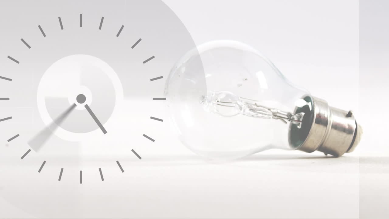 Animation of light bulb and clock moving fast on white background