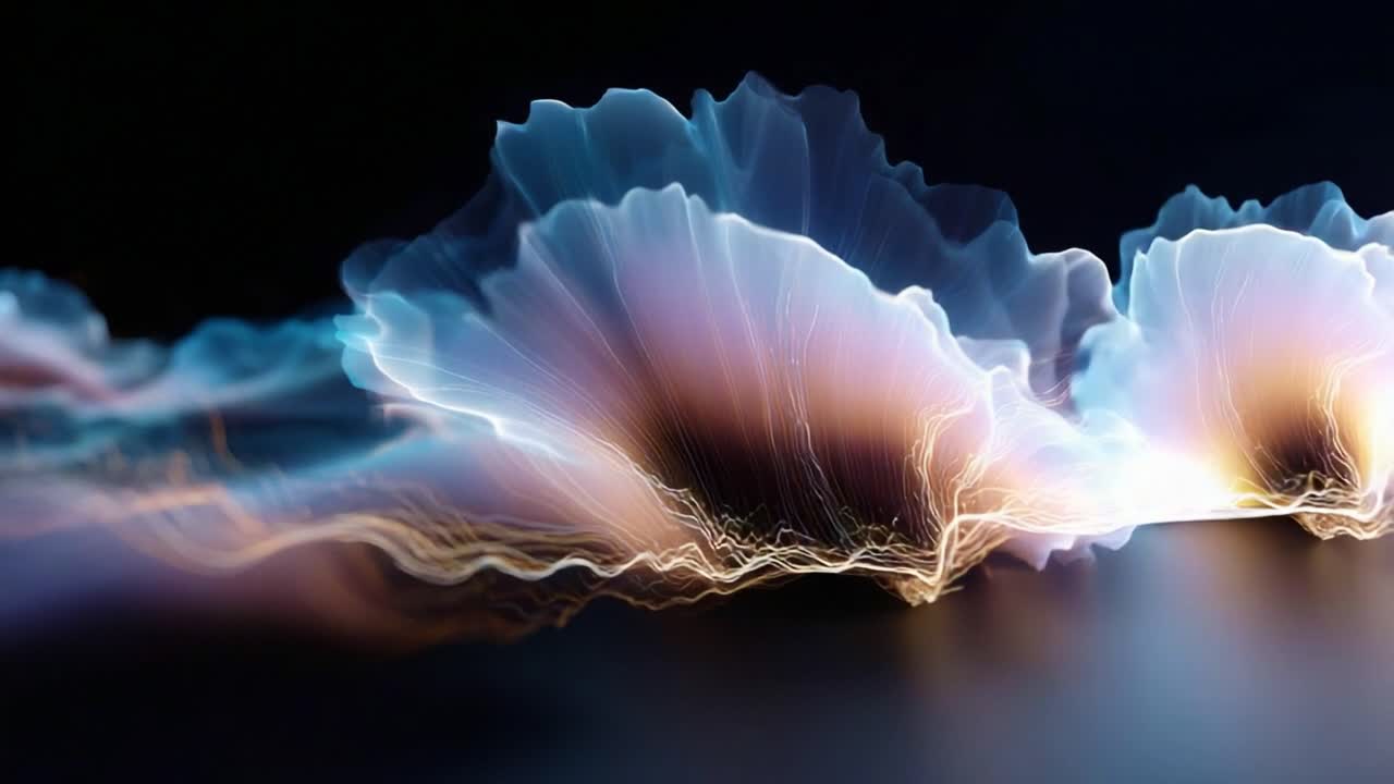A Stunning Abstract Visualization of Ethereal Waves and Light Patterns, Capturing the Intricate Beauty and Fluid Motion of Artistic Digital Creations Intertwined with Colorful Effects