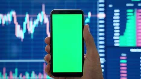 crypto trader using cell phone mockup screen cryptocurrency trading mobile app.