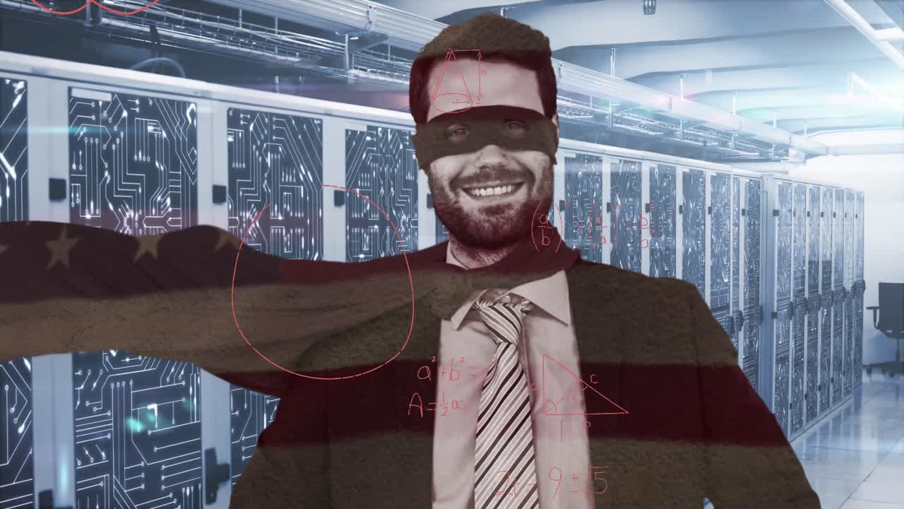 ecuaciones matemáticas sobre el retrato de un hombre en un servidor de computadora.