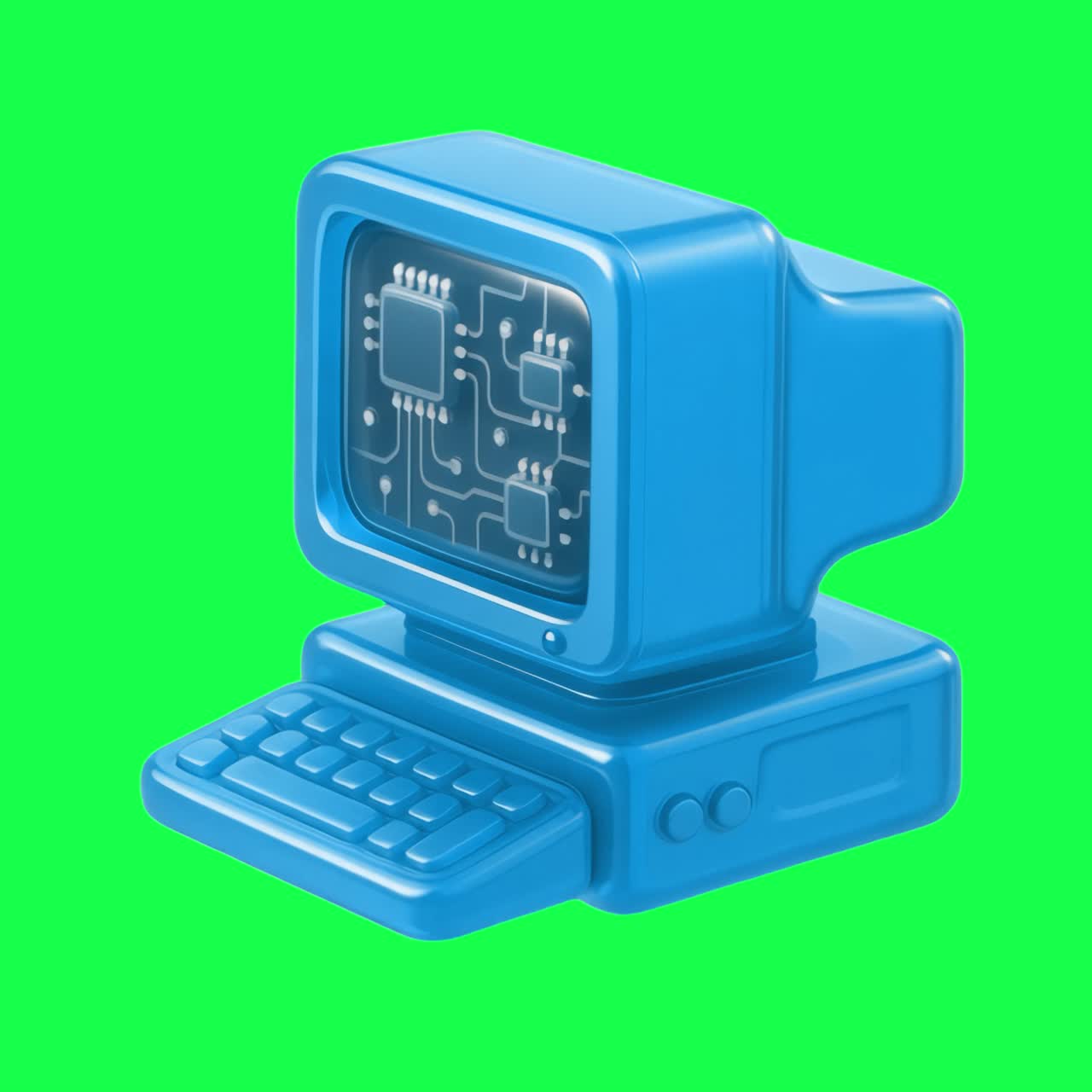 Retro blaue Computerillustration Animation, transparentes 4K-Video, Greenscreen.