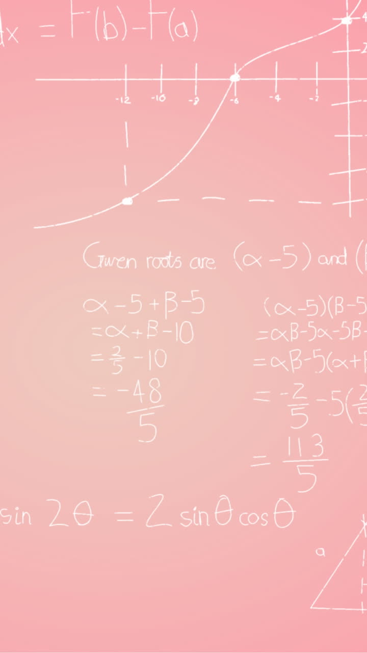 animación de fórmulas matemáticas escritas a mano sobre un fondo rosa