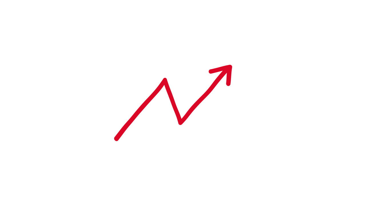 Linea Rossa che Disegna una Freccia di Tendenza Verso l'Alto su Sfondo Bianco