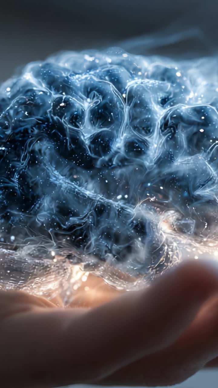 Uno sguardo accattivante ai misteri della mente: una rappresentazione eterea dell'attività cerebrale circondata da un campo di scintille energizzate