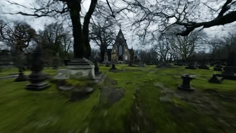 a gothic church in a graveyard