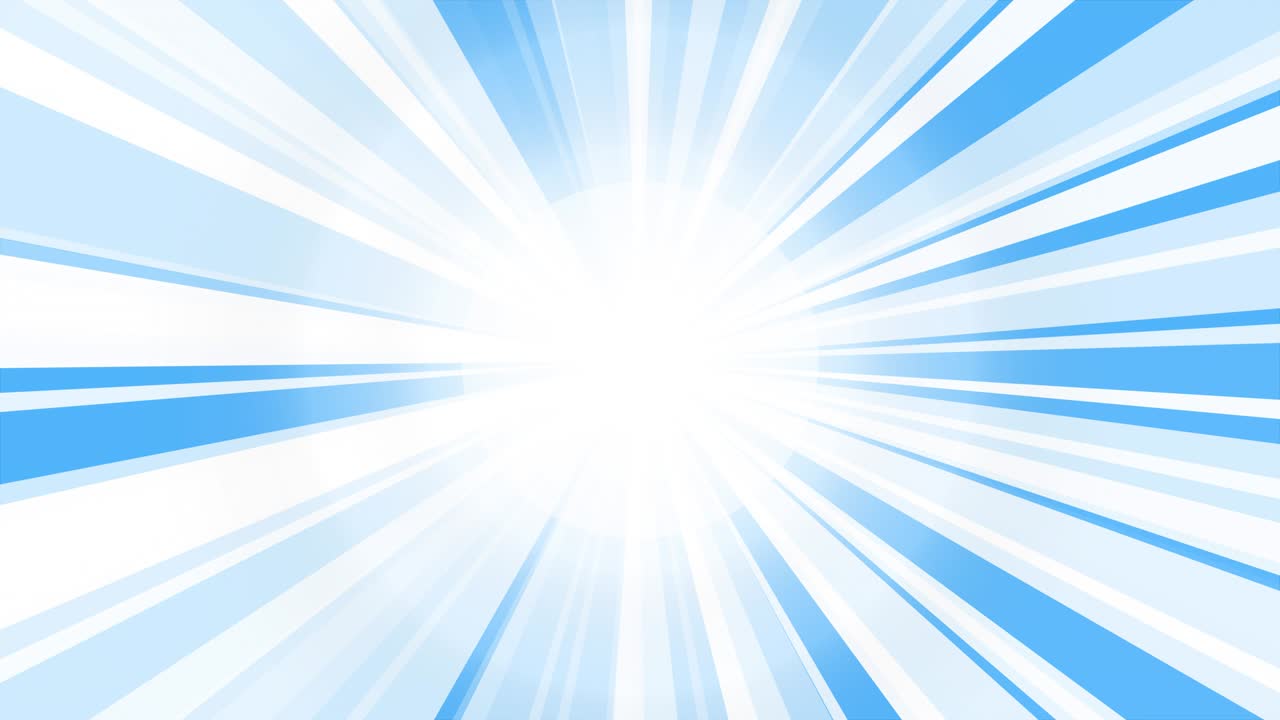 White Sunburst Starburst rays background. Rotating Sun ray animation background. Animated shining sun against bright blue sky