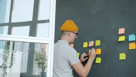 man planning on a chalkboard