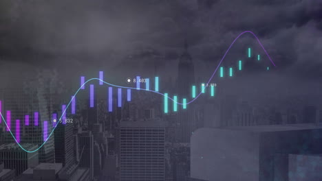 Animation-of-data-processing-and-diagrams-over-cityscape