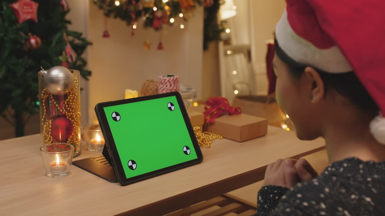 Merry Xmas new year wishing online video call template on notebook.