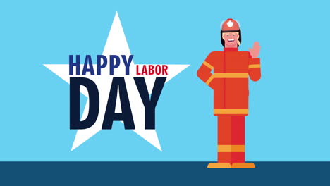 happy labor day celebration with lettering and fireman