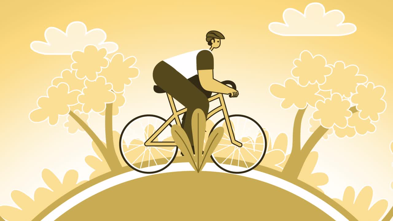 Yellow Style Man Flat Character Outdoor Bike Riding Loop Animation