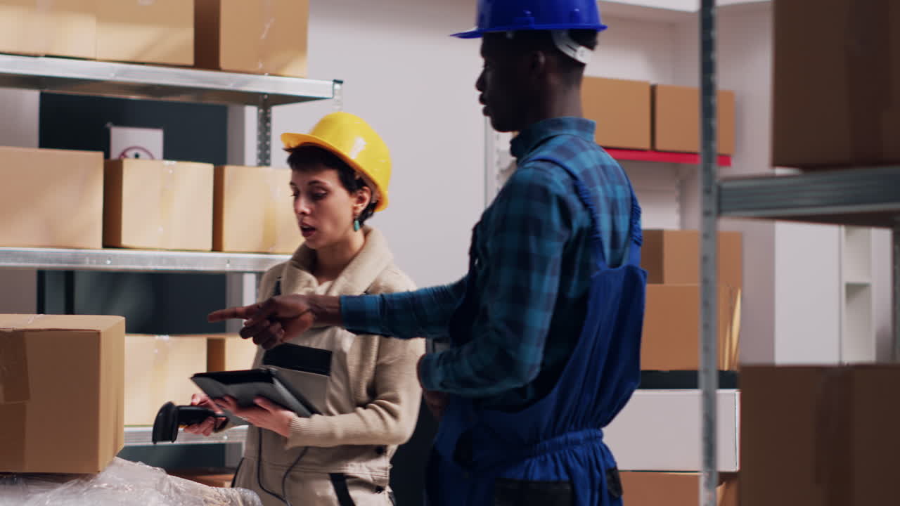 Warehouse workers taking inventory